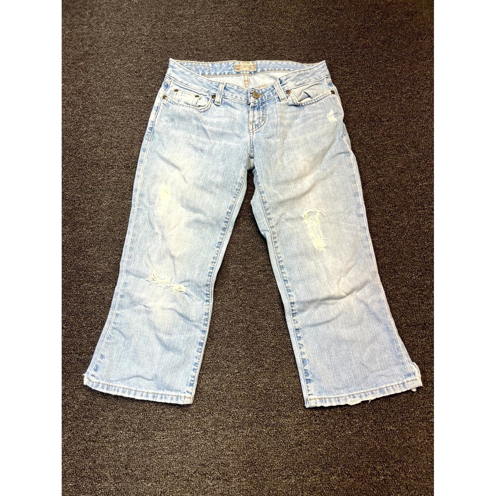 Buckle Crop Jeans Womens 28 Blue Distressed Denim Cotton Low Rise Straight Leg